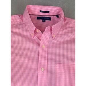 Tommy Hilfiger Mens 15.5X32/33 Pink Gingham Button Down Shirt Reg Fit Non Iron